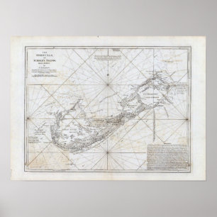 Póster Mapa Vintage das Bermudas