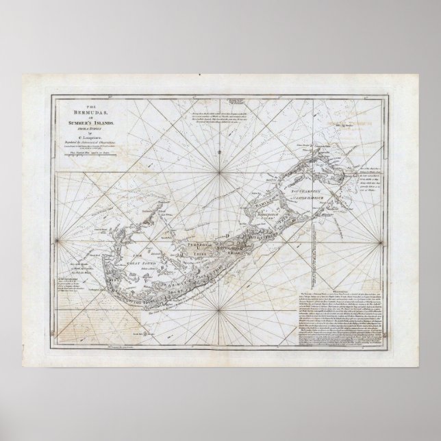 Póster Mapa Vintage das Bermudas (Frente)