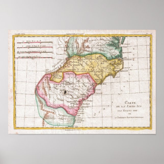 Póster Mapa Vintage das Carolinas (1780) (Frente)