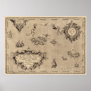 Poster Mapa Vintage das Ilhas Açores (1608)