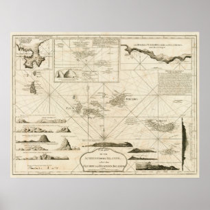 Poster Mapa Vintage das Ilhas Açores (1797)