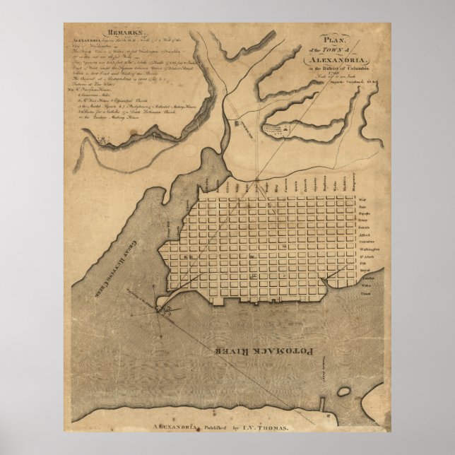Poster Mapa Vintage de Alexandria Virginia (1798) (Frente)