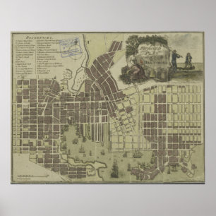 Póster Mapa Vintage de Baltimore Maryland (1805)