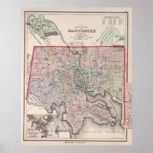 Poster Mapa Vintage de Baltimore MD (1876)