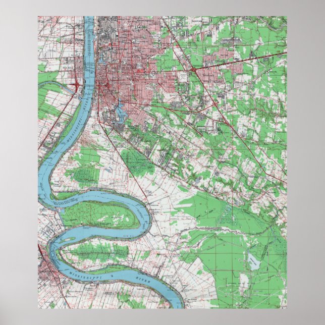 Póster Mapa Vintage de Baton Rouge Louisiana (1963) (Frente)