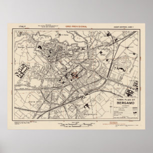 Poster Mapa Vintage de Bergamo Itália (1943)
