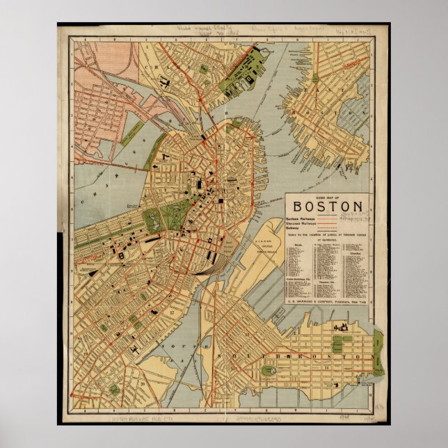Poster Mapa Vintage de Boston (Frente)
