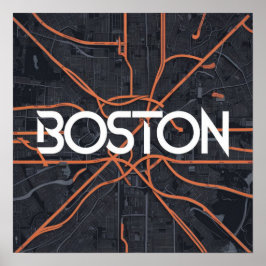 Poster Mapa Vintage de Boston Massachusetts, Mapa do Bost