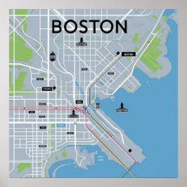 Poster Mapa Vintage de Boston Massachusetts, Mapa do Bost
