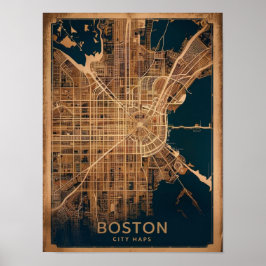 Poster Mapa Vintage de Boston Massachusetts, Mapa do Bost