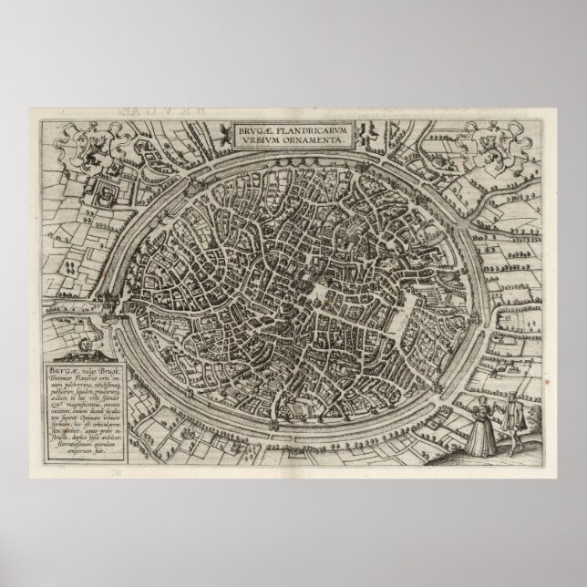 Poster Mapa Vintage de Bruges Belgium (1612) (Frente)