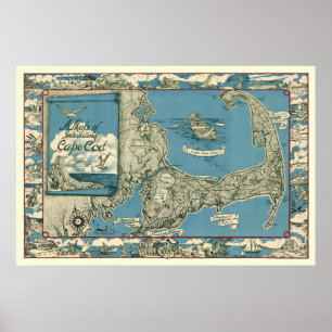 Poster Mapa Vintage de Cape Cod, Massachusetts