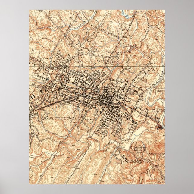 Póster Mapa Vintage de Charlottesville Virginia (1960) (Frente)