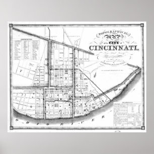 Póster Mapa Vintage de Cincinnati Ohio (1841) BW