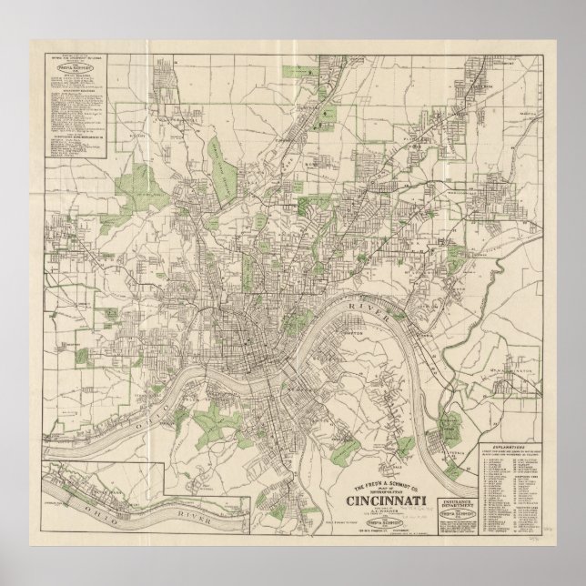 Poster Mapa Vintage de Cincinnati Ohio (1915) (Frente)