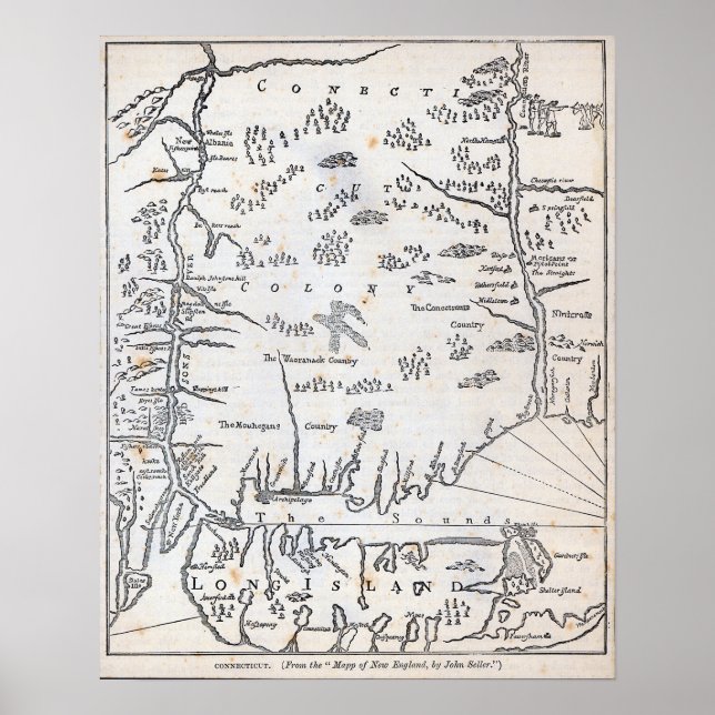 Poster Mapa Vintage de Connecticut (Frente)