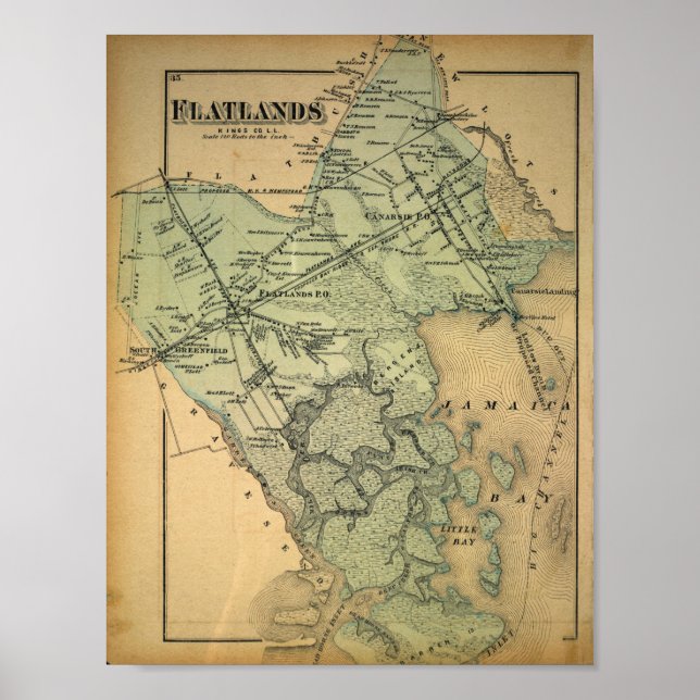 Poster Mapa Vintage De Flatland, Long Island, 1873 (Frente)