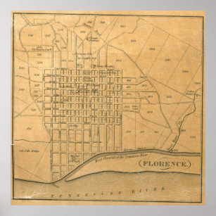 Póster Mapa Vintage de Florence Alabama (1840)