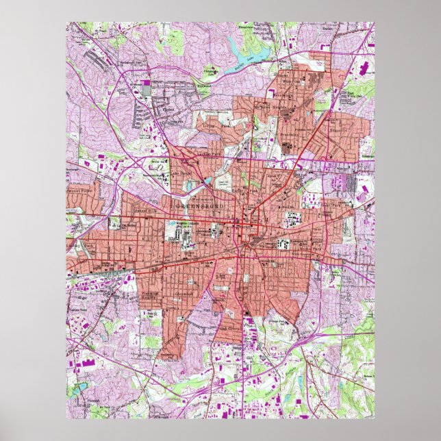 Póster Mapa Vintage de Greensboro (1951) (Frente)