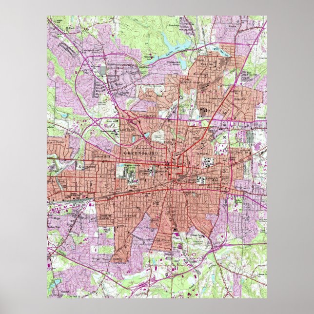Póster Mapa Vintage de Greensboro (1951) 2 (Frente)