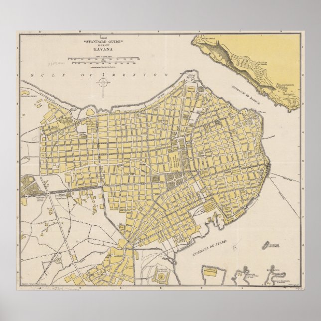 Poster Mapa Vintage de Havana Cuba (1905) (Frente)