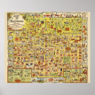 Poster Mapa Vintage de Hollywood