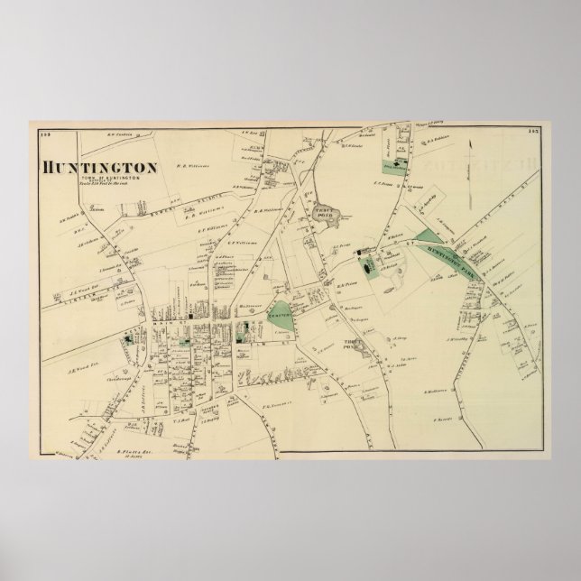 Poster Mapa Vintage de Huntington NY (1873) (Frente)