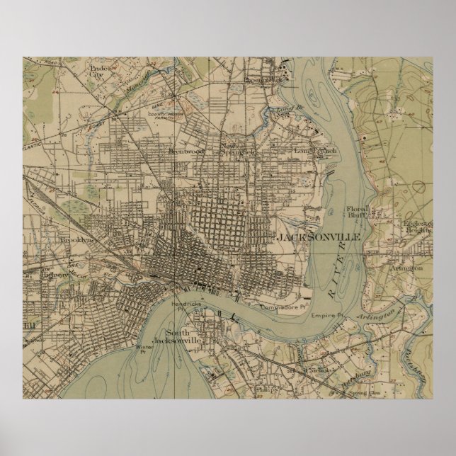 Póster Mapa Vintage de Jacksonville Flórida (1917) (Frente)