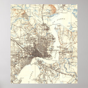 Póster Mapa Vintage de Jacksonville Flórida (1918)