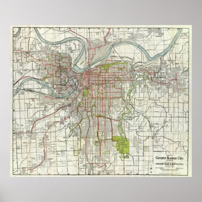 Poster Mapa Vintage de Kansas City Missouri (1920) (Frente)