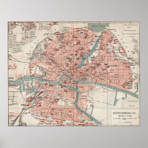Poster Mapa Vintage de Königsberg Alemanha (1905)