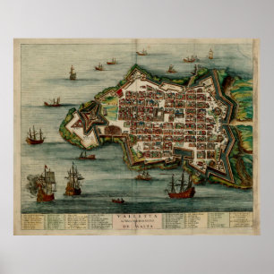 Poster Mapa Vintage de La Valetta Malta (1700)