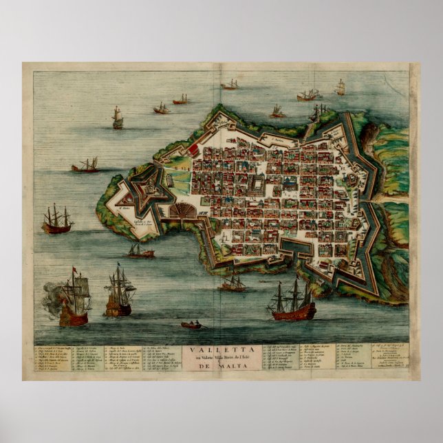 Poster Mapa Vintage de La Valetta Malta (1700) (Frente)
