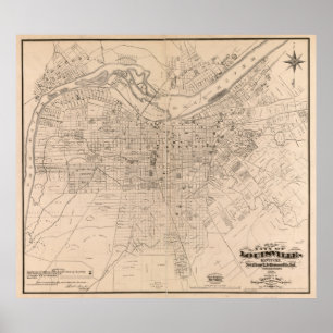 Poster Mapa Vintage de Louisville Kentucky (1873)