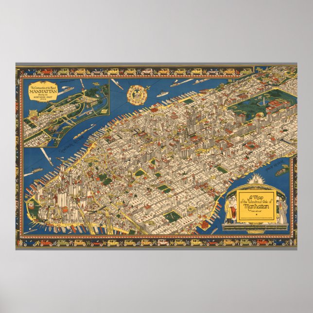 Poster Mapa Vintage De Manhattan (Frente)