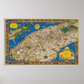 Póster Mapa Vintage de Manhattan, 1920