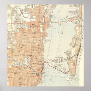 Póster Mapa Vintage de Miami na Flórida (1950)