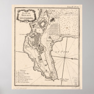 Poster Mapa Vintage de Mônaco França (1764)