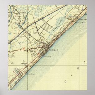 Póster Mapa Vintage de Myrtle Beach Carolina do Sul (1940