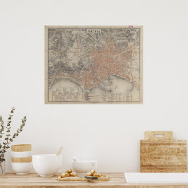 Poster Mapa Vintage de Napoli Nápoles 1860