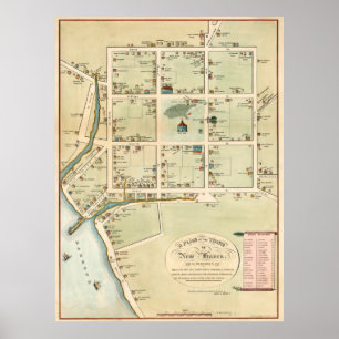 Poster Mapa Vintage de New Haven CT (1865)