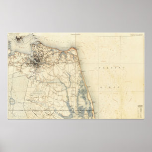Póster Mapa Vintage de Norfolk e Virginia Beach (1891)