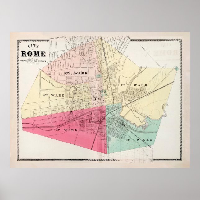 Poster Mapa Vintage de Nova Iorque (1874) (Frente)