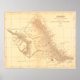 Poster Mapa Vintage de Oahu Hawaii (1901)