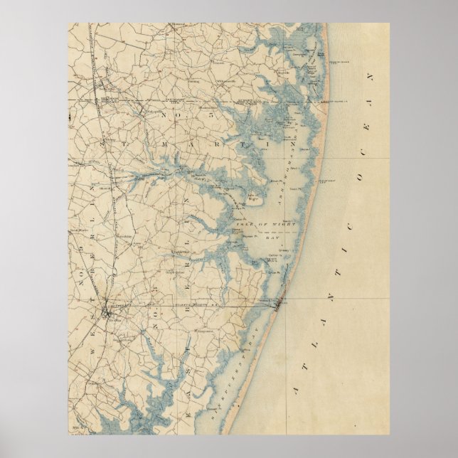 Poster Mapa Vintage de Ocean City Maryland (1900) (Frente)