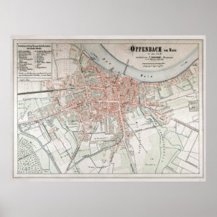 Poster Mapa Vintage de Offenbach am Main Alemanha (1861)