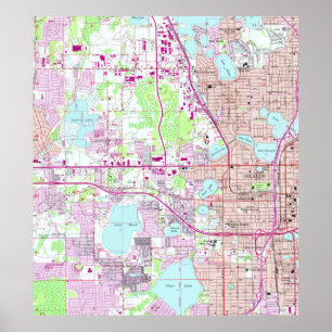 Poster Mapa Vintage de Orlando Florida Ocidental (1956)