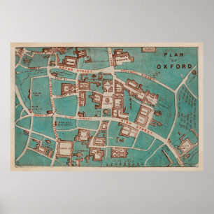 Poster Mapa Vintage de Oxford England (1860)