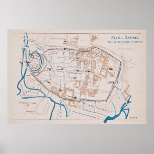 Poster Mapa Vintage de Oxford England (1871)