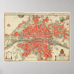 Poster Mapa Vintage de Paris (1721-1774)